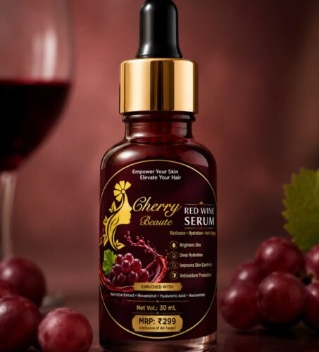 Cherry Beaute Red Wine Serum with Resveratrol, Hyaluronic Acid & Niacinamide | Deep Hydration & Skin Brightening | 30ml