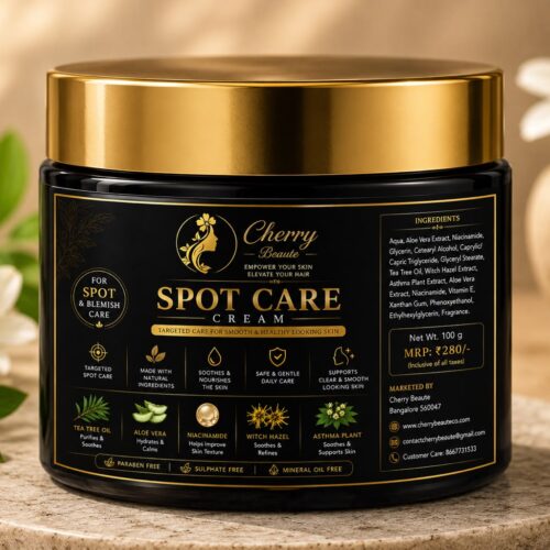 Cherry Beaute Spot Care Cream with Tea Tree Oil, Aloe Vera, Niacinamide & Witch Hazel | Dark Spot & Blemish Care | 100g