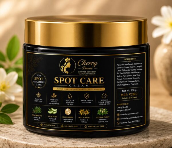 Cherry Beaute Spot Care Cream with Tea Tree Oil, Aloe Vera, Niacinamide & Witch Hazel | Dark Spot & Blemish Care | 100g