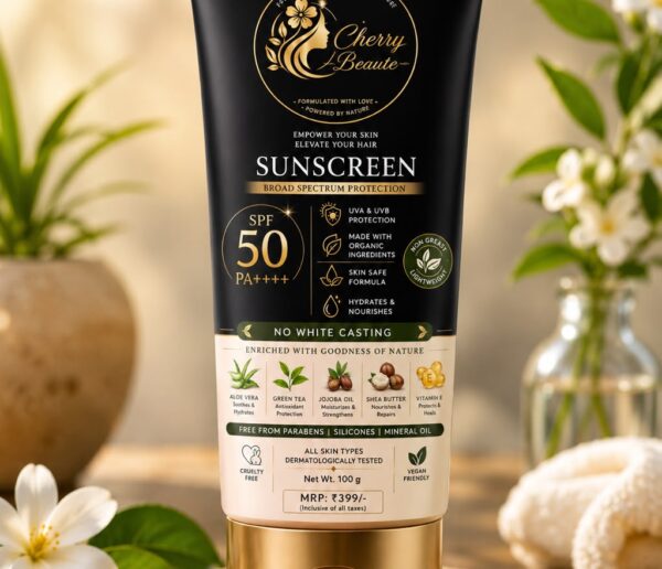 Cherry Beaute Sunscreen SPF 50 PA++++ | Broad Spectrum UVA & UVB Protection | No White Cast | 100g